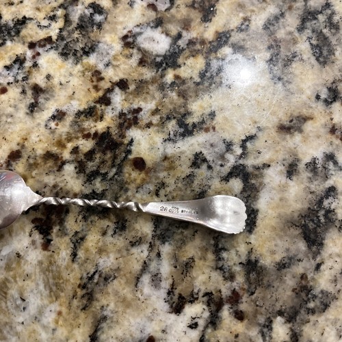 Unique Sterling Silver Demitasse Spoon Twisted Handle Embossed Flower/Leaf-7g - Picture 6 of 7
