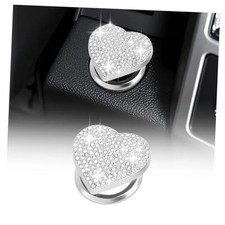Heart Car Push Start Button Cover with Rhinestone Design,Sparkling Engine White