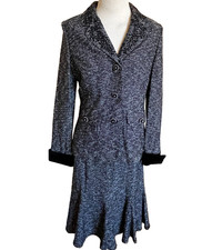 St. John Couture Skirt Suit Set Black White Knit Lined Velvet Trim Size 6 10