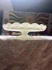 Vintage ANCHOR HOCKING Footed Cake Plate Milk Glass Colonial Diamond 1970s