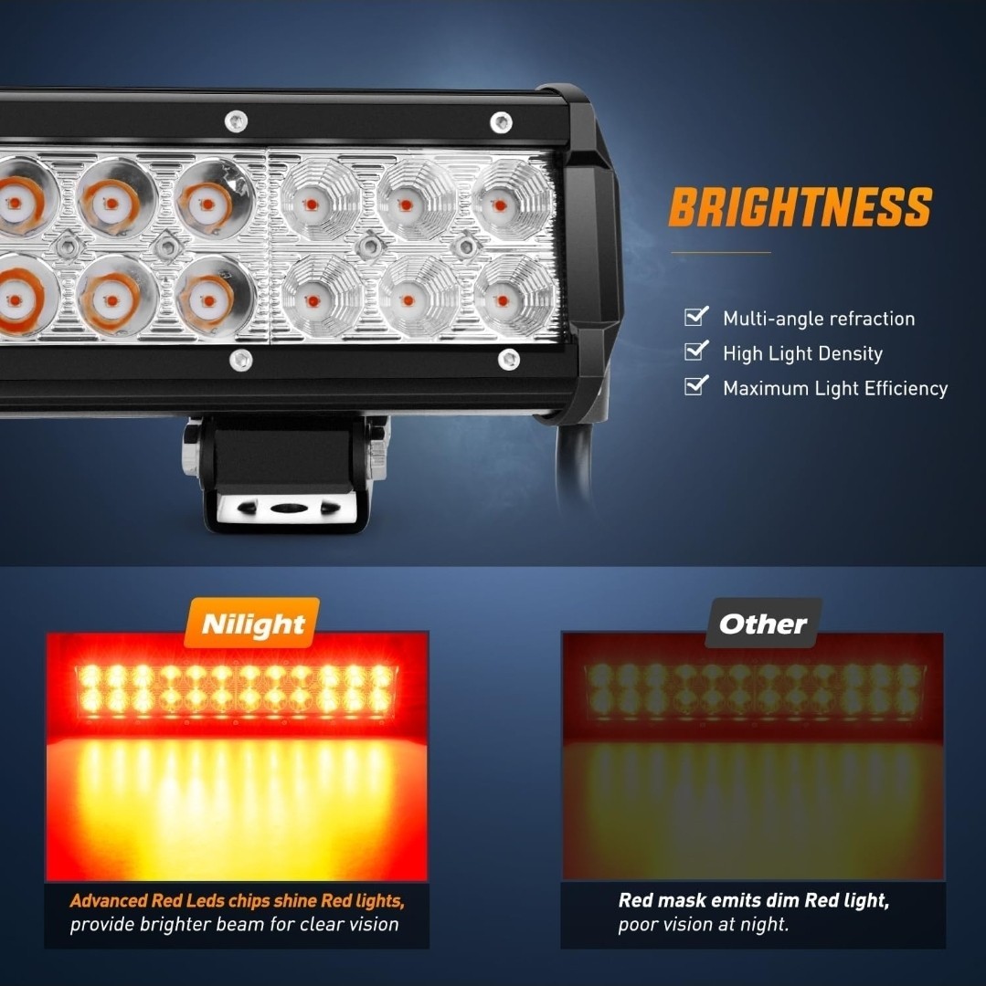 LED Light Bar 12 Inch 72W Spot Flood Combo Red Beam Off Road Lights -Red