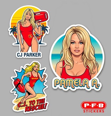 PAMELA ANDERSON Baywatch CJ Parker 2  & 3  3pc Decal Stickers