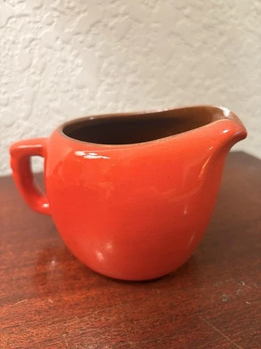 Vintage MCM Frankoma Pottery Creamer Flame Orange Red Glaze Color Mid Century