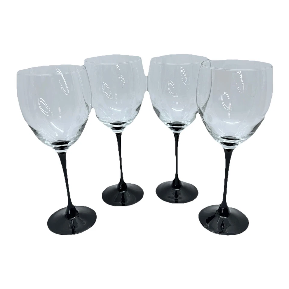 Juego de 4 copas de vino de cristal Luminarc/4 elegantes vástago negro 8-1/8" 11 oz MI Francia Foto 3 de 4