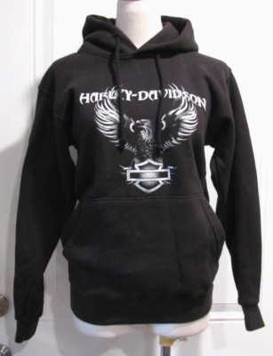 Harley Davidson Motorcycles Black Hooded Pocket Pullover Sweatshirt XS 