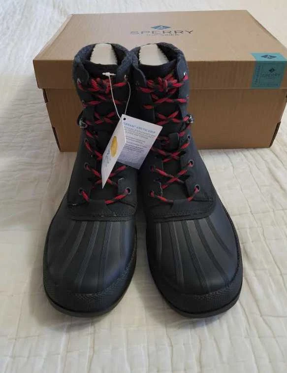 NEW MENS 10.5 SPERRY COLD BAY SPORT ICE VIBRAM ARCTIC GRIP SNOW DUCK BOOTS BLACK