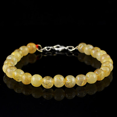 112.00 CTS NATURAL UNTREATED RICH GOLDEN RUTILE QUARTZ ROUND BEADS BRACELET