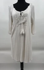 Naif Anthropologie Dress Women XL Ivory Gauzy Embroidered Cold Shoulder Boho