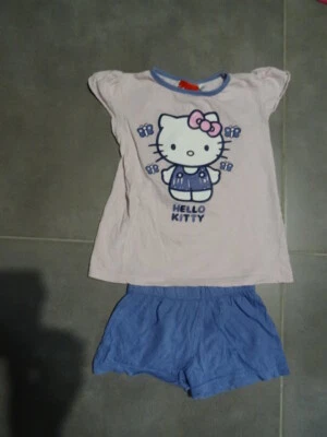 Pyjama 2 pièces manches courtes rose violet imprimé Minnie Hello Kitty 6 ans - Photo 1/4