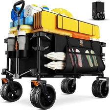 Navatiee Big Wheels Collapsible Wagon Cart Foldable, Heavy Duty Beach Wagon with