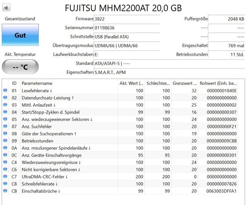 20GB 2,5" IDE Notebook Festplatte Fujitsu MHM2200AT Vintage - Bild 2 von 3