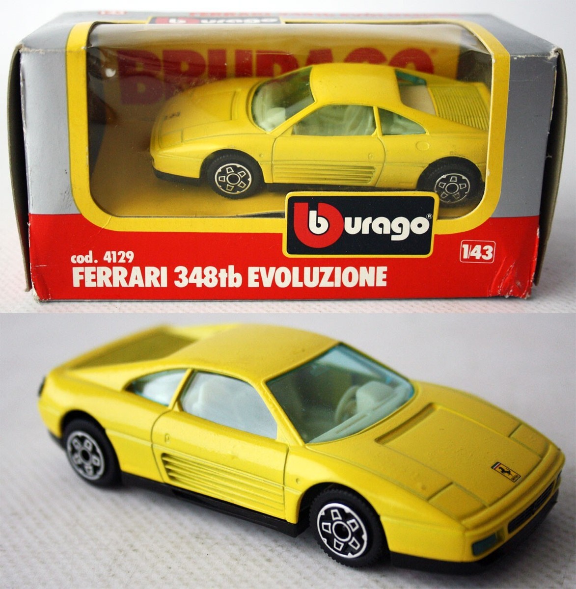 VINTAGE 80'S BBURAGO YELLOW FERRARI 348 tb EVOLUZIONE 1:43 4129