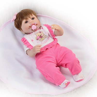 Niedliche Bär Stramplerhose Mütze Lätzchensocken für 17''''-18'''' Reborn Baby Mädchen Puppe