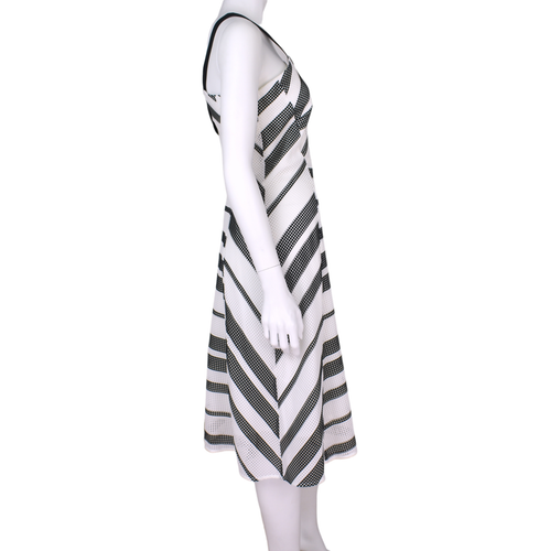 Veronika Maine The Individual Midi Dress Size 10 Striped Mesh Black & White - Picture 3 of 6