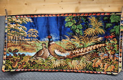 VTG Wall Tapestry Pheasant Rug Made in Italy 18''x38'' Outdoor velour ring Neck