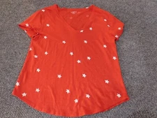 Loft Blouse Medium orange outlet womens v-neck stars cotton tee