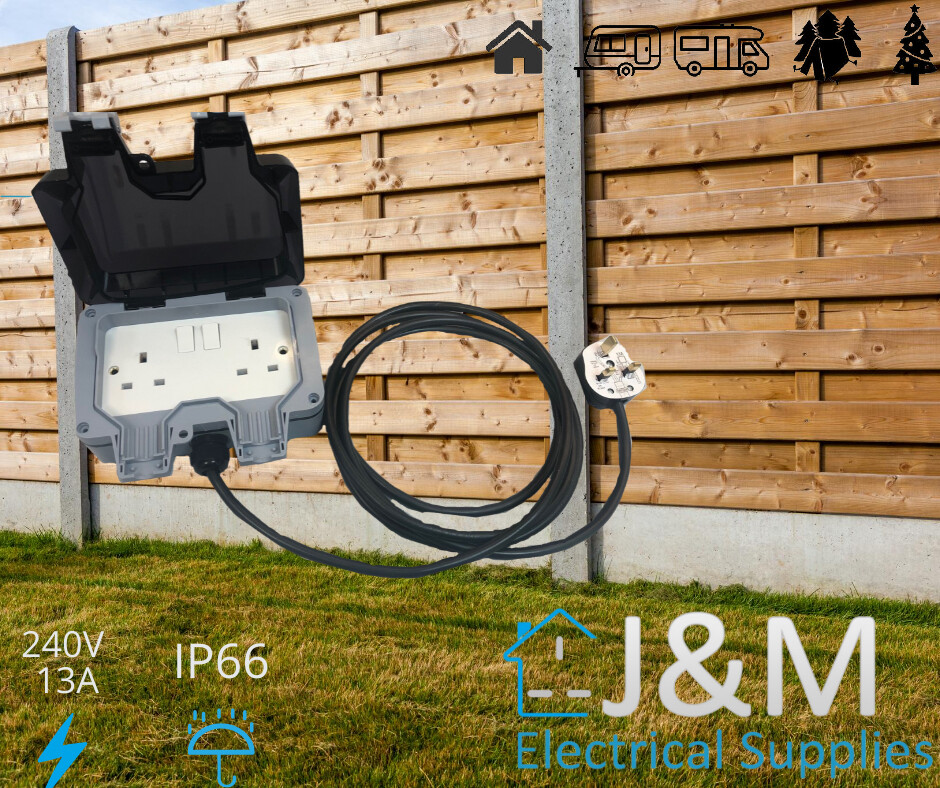 Double Waterproof Mains Outdoor Extension Lead IP66 2 Socket 5m to 25m 2 Gang 