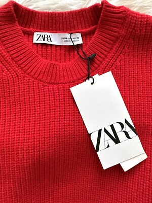 Zara red drop shoulder knit slightly crop sweater jumper M NWT Bloggers  Fave | eBay