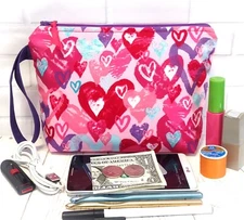 Wristlet Knit Crochet Needle Case Project Notions Pouch Makeup Bag Travel Hearts