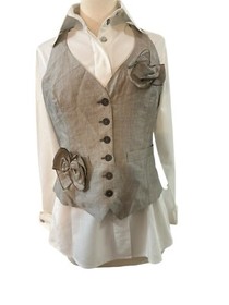 Anne Fontaine Paris Romeo Linen Blend Waistcoat Corset Vest Top Size 40 US 6/8