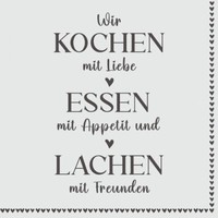 20 Servietten Cook & Eat Kochen Essen Lachen SprüChe Freunde Herzen Deko 33X33Cm