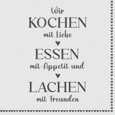 20 Servietten Cook & Eat Kochen Essen Lachen Sprüche Freunde Herzen Deko 33x33cm