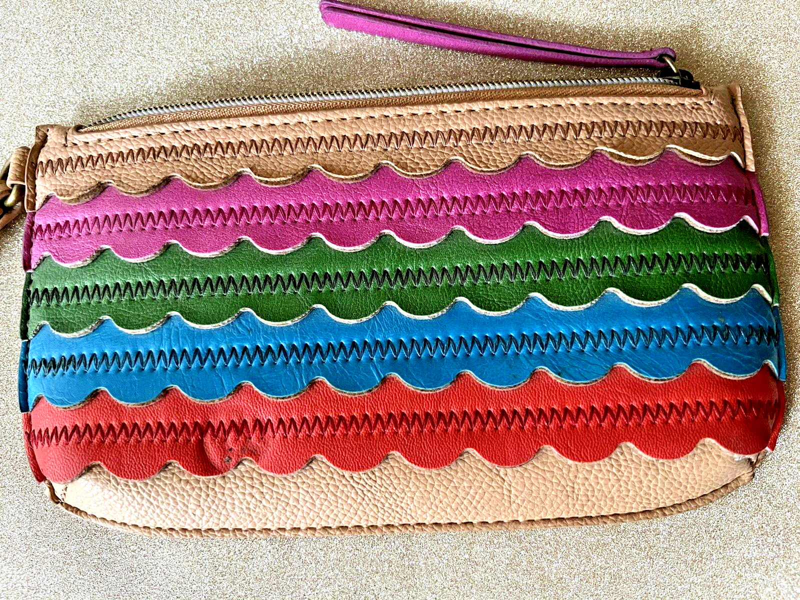Vintage Relic Women's Takeaway Wristlet Scalloped Multi-Color Stripes Zipper Top