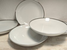 5 Vintage Soup Coup Bowls Platinum Rim White Fukagawa Arita 7.5" New Old Stock