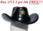 ☀️NEW Lego City Minifig Hat Black Cowboy Cowgirl Movie Sheriff w/ Gold Star