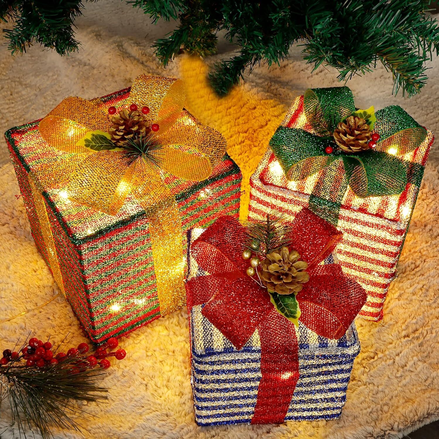 Lulu Home 60 LED Christmas Lighted Boxes in Red Green White Blue