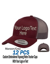 12 Custom Embroidered Yupoong Adult Retro Trucker Caps with Logo or Text