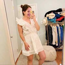 LoveShackFancy White Eyelet Natalia Rare Ruffle Sleeve Button Lace Mini Dress S