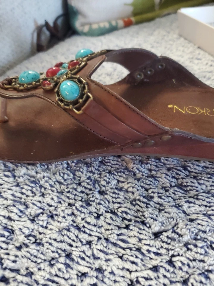 TANGA Markon SANDALIA-cuero Adornado TURQUESA Cuentas Talla 6M Foto 4 de 4