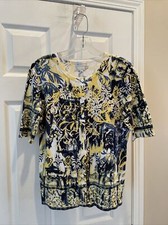 Christopher  Banks Women Gorgeous Blue Yellow Design Butto Cardigan Sz S