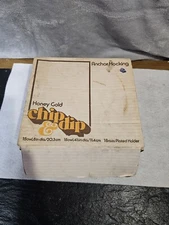 Vtg Anchor Hocking Chip & Dip 70s Glass Bowls Set "Honey Gold" in Orig Box 