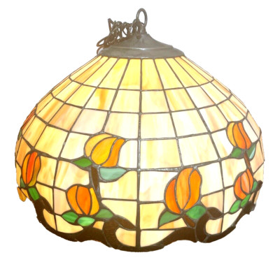 TIFFANY STYLE STAINED GLASS CEILING LAMP CREAM COLOR, ORANGE TULIPS BEIGE
