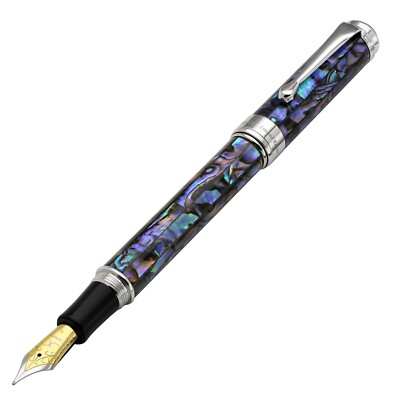 Xezo Maestro Natural Abalone Medium Fountain Pen, Platinum Plated. Handmade, LE