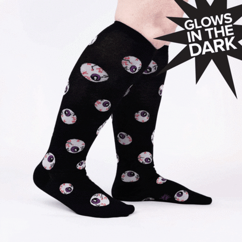 "STRETCH-IT" size! GLOW IN THE DARK ~ All eyes on me Unisex Wide Calf Knee Highs - Picture 1 of 4
