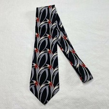 Adolfo Black Gray Red Silk Tie Abstract Geometric Print Classic Vintage