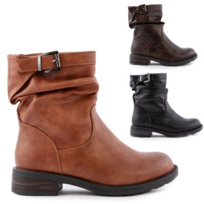 Damen Schuhe Biker Stiefel Niedrig Motorradfahrer Casual Schnalle TOOCOOL G527