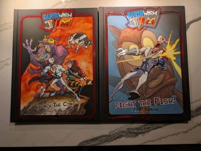 Earthworm Jim 1 Launch The Cow 2 Fight The Fish Doug Tennapel Hardcover Lot HC