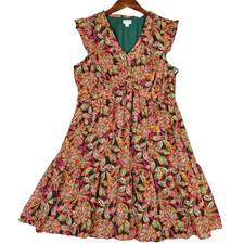 J.Crew Dress Women's 14 Multicolor Floral Ruffle V-Neck Chiffon Preppy Summer