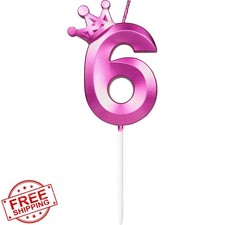 Hongplus Purple 6th Birthday Candle - 3D Crown Cake Topper Girls Decor