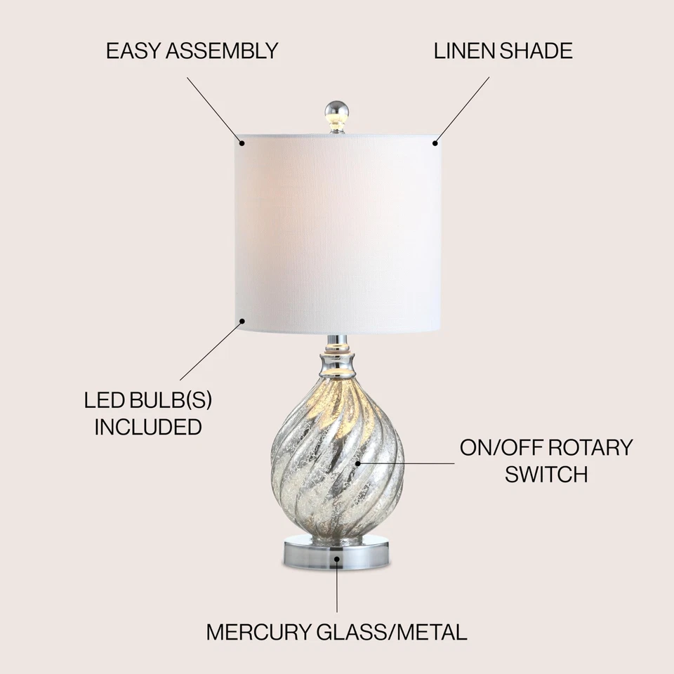 JYL1034A Lawrence 20.5" Glass/Metal LED Table Lamp Transitional Glam Bedside ... - Image 2 of 4