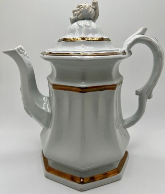 Antique Edward Walley Ironstone Copper Lustre Grape Leaf Coffee Tea Pot c 1845