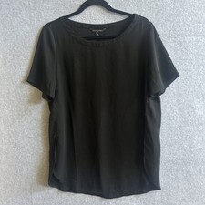Banana Republic Black Slit Sides Round Neck Semi Sheer Blouse Top Size Med