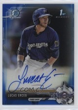 2017 Bowman Chrome Prospect Blue Refractor 70th Anniversary Lucas Erceg Auto 6fs