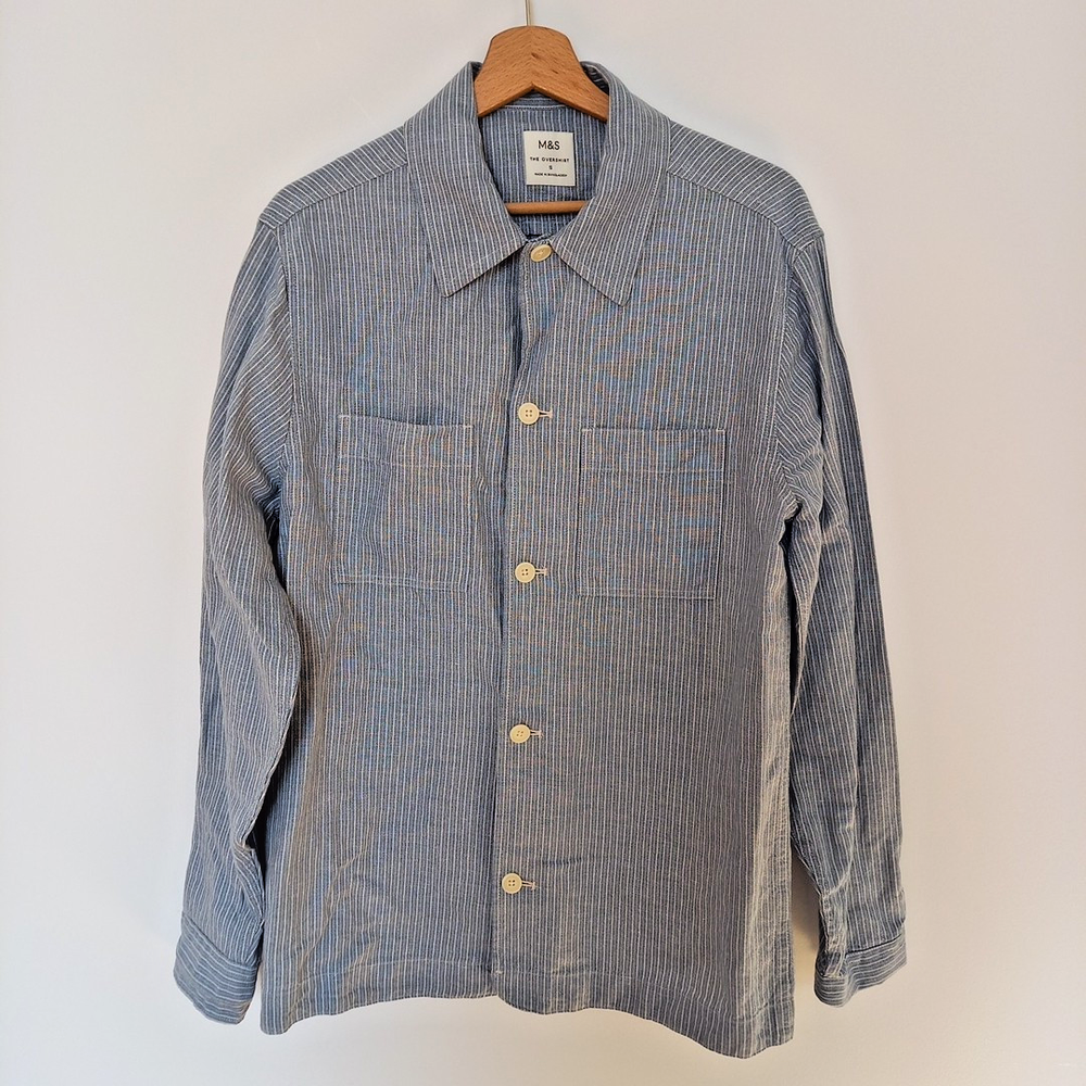 M&S Mens Blue Mix Striped Summer Shacket in Size S