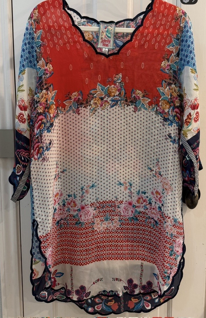 JOHNNY WAS Multicolor Patchwork Print Cupra Rayon… - image 1