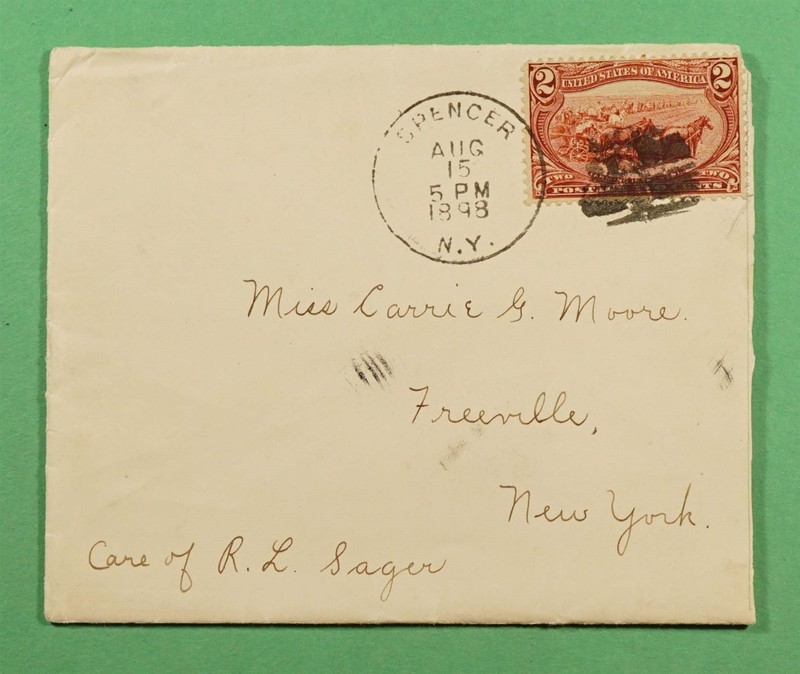 DR WHO 1898 SPENCER NY NEW YORK TO FREEVILLE +LETTER & FEATHER R84695